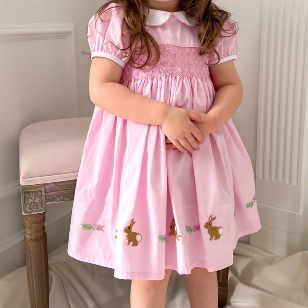 Lillie & Lilah Evelyn Bunny Smocked Embroidered Easter Dress 9m GUC